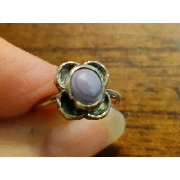 Unbranded Jewelry - VTG Silver Purple Banded Agate Small Child Ring Size 4.5/5 Unmarked